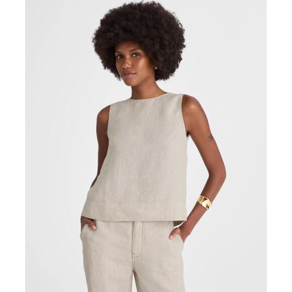 Madewell Linen Pleated Shell Top WMNS M Creamy Gray Wide Swing Hem Keyhole Back - Picture 1 of 8